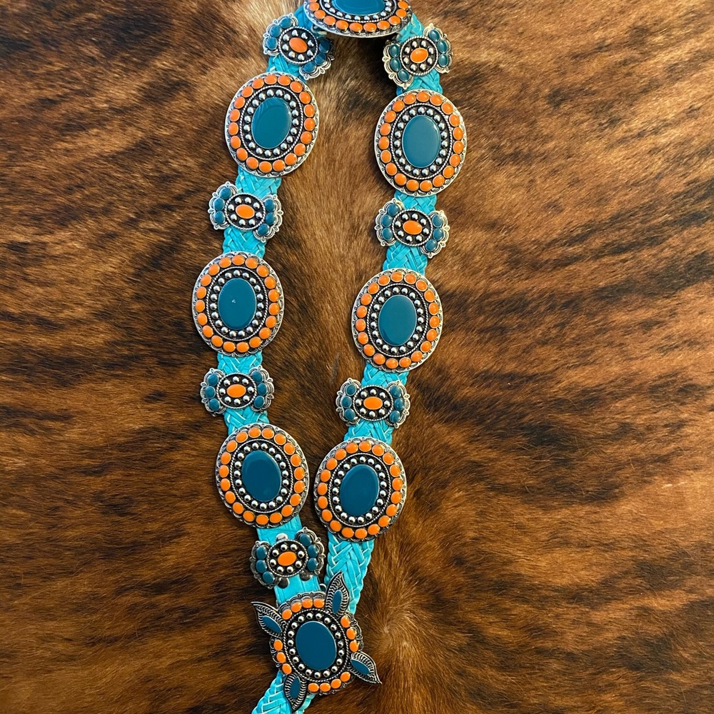 Turquoise and Orange Concho belt